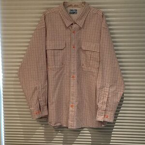 Bass Pro Shops Tan and White Gingham Button-Down Shirt